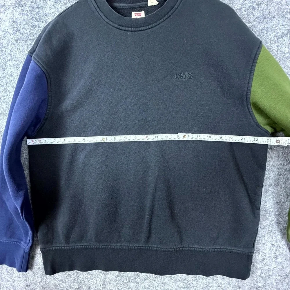 Levi's Sweatshirt Mens Large Black Blue Green Colorblock Cotton Relaxed Fit